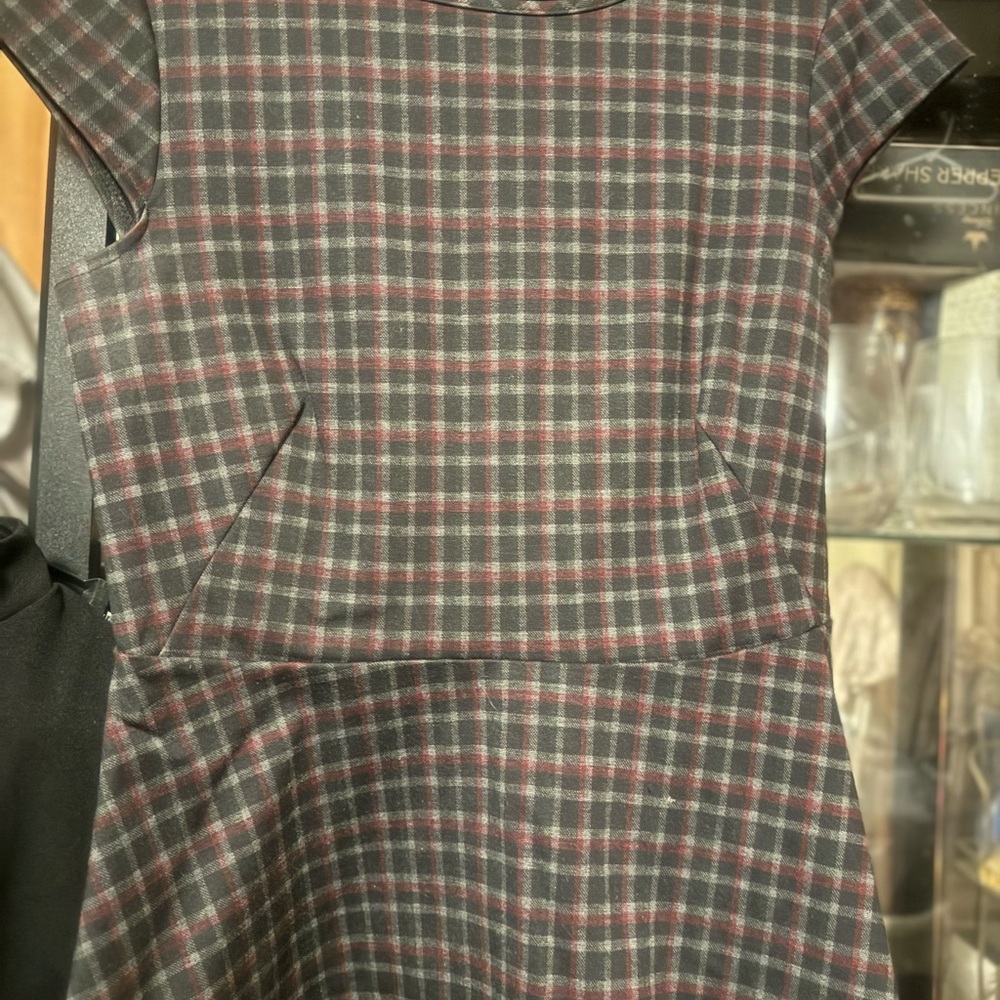 New York & Company Plaid Top - Gray, Black and burgundy